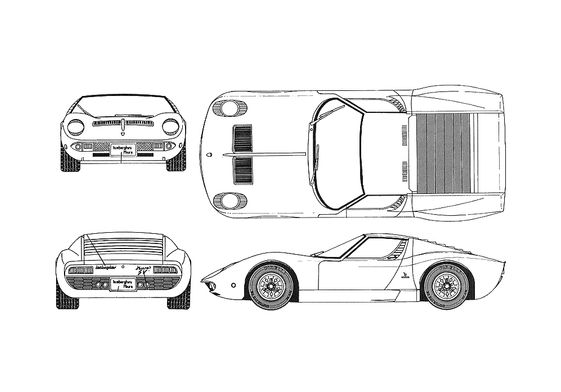 Download drawing Lamborghini Miura 2 Coupe 1965 in ai pdf png svg formats